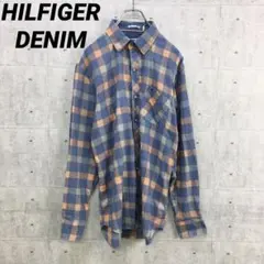 x0468 ヒルフィガーデニム 長袖シャツ 青オレンジチェック XL