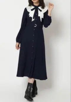 REDYAZEL ラッフルフリル配色ボウタイワンピース