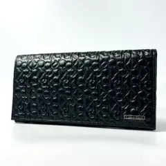 美品 カルバンクライン 長財布 二つ折り財布 レザー ブラック ロゴ エンボス