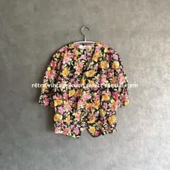 昭和レトロ花柄ブラウス　半袖　ヴィンテージシャツ　派手　総柄　レトロコーデ　秋