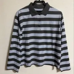 CITEN グレー ストライプ 長袖ポロシャツ FREE