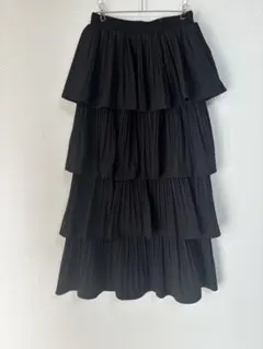 Spray プリーツティアードフリルロングスカート ブラック　354