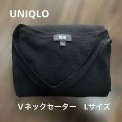 UNIQLO エクストラファインメリノ Vネックニット　メンズL ブラック　黒