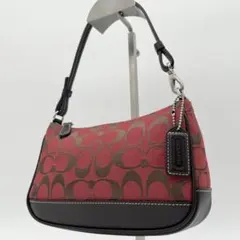 COACH アクセサリーポーチ シグネチャー レザー チャーム レッド ブラウン