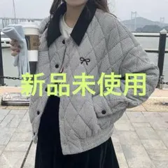 【005380F】チェックキルティングジャケット グレー