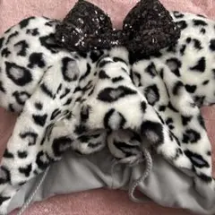 ヒョウ柄ファー　耳付きキャップ