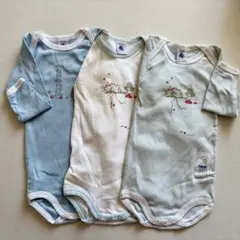 プチバトー長袖ボディ12m／74㎝3枚セット（お菓子作り・水色）