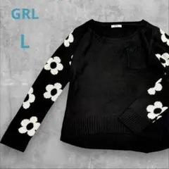 グレイル ニット セーター ブラック Lサイズ L相当 花柄 長袖 胸ポケット