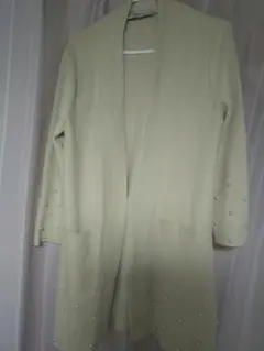ZARA ベージュ パールつき ロングカーディガン