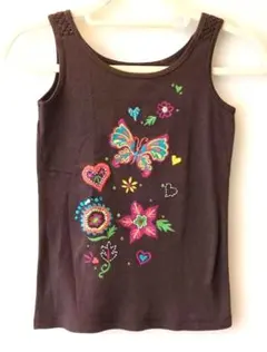 GapKids 蝶と花の刺繍タンクトップ 140cm ブラウンのサムネイル