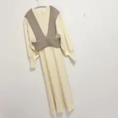 ラグナムーン ベストレイヤードパターンニットワンピース