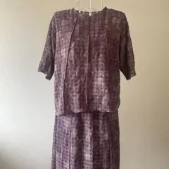 レトロ　薄手　花柄　半袖トップス　スカート　肩パッドあり　セットアップ