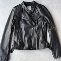 美品 システマティック 羊革 シープスキン ダブルライダースジャケット 黒 F