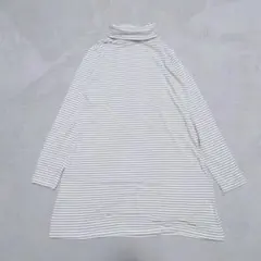 A4-4074　インナートップス　ストライプ　タートルネック　シンプル　M