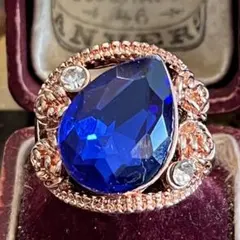 訳あり　イギリス　英国　ヴィンテージ　推し活　青担当　派手　リング　指輪　15号