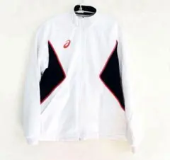 【asics】Mホワイト系ジャージ上スポーツウォーキングジムルームウェア