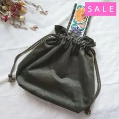 【ワンハンドルバッグ】巾着 インド刺繍 ハンドメイド 軽量（A8）