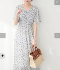 フラワープリント フレアスリーブ ワンピース　ナチュラルクチュール