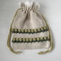 チューリップ巾着 ハンドメイド 小物入れ コットン ポーチ かぎ編み 手編み