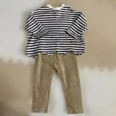 ストライプTシャツとコーデュロイパンツセット