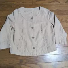 【値下げ中】無印良品 綿麻 ノーカラージャケット ベージュ Lのサムネイル