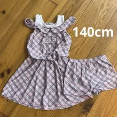 女の子 水着 オフショル ワンピース水着 2点セット 140