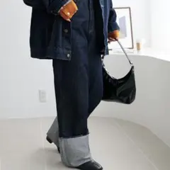 ディスコート♥︎USコットンデニムロールアップパンツ　ネイビー　ボトムス