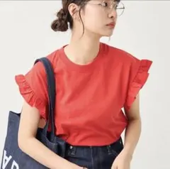 フリークスストア　袖フリルノースリーブTシャツ　レッドのサムネイル