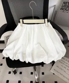 バルーンスカート ミニスカートゴムウエスト 白