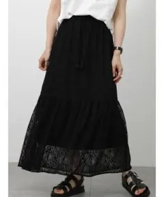 新品 Samansa Mos2 blue レースティアードスカート ブラック