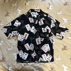 UTILITY・トランプ・総柄プリント・アロハシャツ・ブラック・Sサイズ