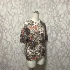 良品　Max Mara ボタニカルデザイン　リネン半袖カーディガン　総柄のサムネイル