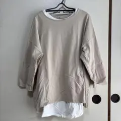 Samansa Mos2 ベージュ &白長袖 Tシャツ