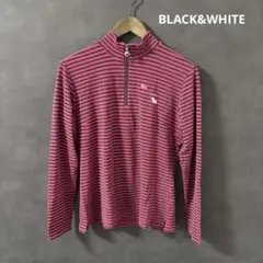 BLACK&WHITE レディース ハーフジップ ストライプシャツ