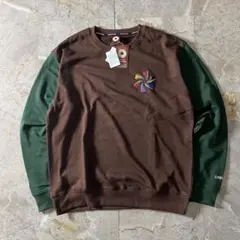 コンバース 刺繍ロゴ クルーネック トレーナー グリーン ブラウン カジュアル