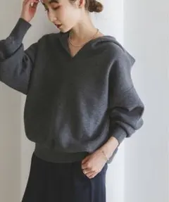 接結タック編みフードプルオーバー