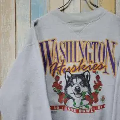 248☆スウェットトレーナー☆ビッグプリント☆犬☆ハスキー☆花☆バラ☆Lサイズ