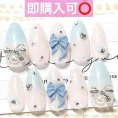 ネイルチップ現品オーダー量産型フレンチガーリースナ系ワンホン青ブルーピンク水色白