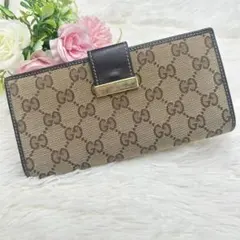 極美品✨GUCCI GGキャンバス 長財布 ロゴプレート　ブラウンのサムネイル