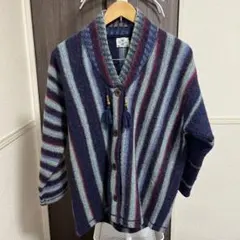 【古着】イタリア製 総柄カーディガン ウール ベネトン Blue Family