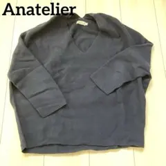 Anatelier ネイビー Vネック 五分袖ニット 38