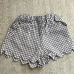 Petit main チェック柄スカラップパンツ
