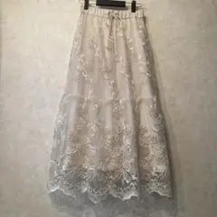 Grace Class花柄刺繍チュールレースマキシ丈スカート アイボリー　36のサムネイル