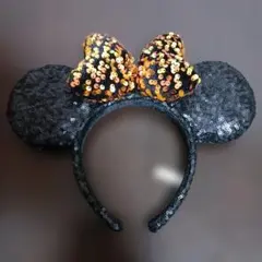 ミニー カチューシャ 黒 オレンジ スパンコール ハロウィン