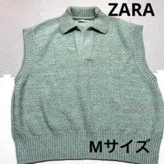 ZARA グリーン系 ポロネック ベスト M