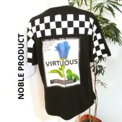 NOBLE PRODUCT バックプリント Tシャツ L 黒 薔薇 チェッカー柄のサムネイル