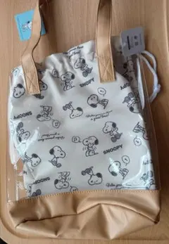 SNOOPY スヌーピー トートバッグ 巾着型 ベージュ