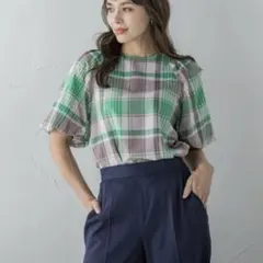 美品　Viaggio Blu マドラスチェック ブラウス 半袖のサムネイル
