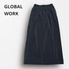 Y7425【グローバルワーク】プリーツロングスカート ウエストゴム 楽ちん 黒