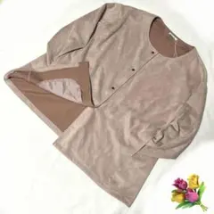 【SiB】ピンクベージュ スエード風 長袖トップス　ゆったりサイズ